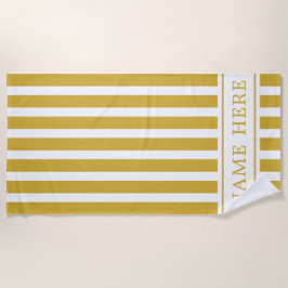 Custom M Gold White Striped Beach Towel with Name Strandlaken