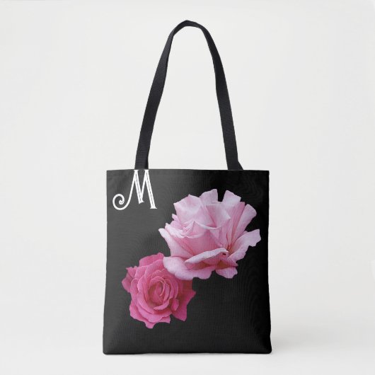 Custom M monogram roze roos moderne bloemen Tote Bag (Voorkant)