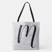 Custom M script Monogram Zwart grijs Tote Bag (Voorkant)