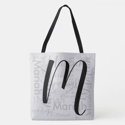 Custom M script Monogram Zwart grijs Tote Bag (Voorkant)