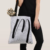 Custom M script Monogram Zwart grijs Tote Bag (Dichtbij)