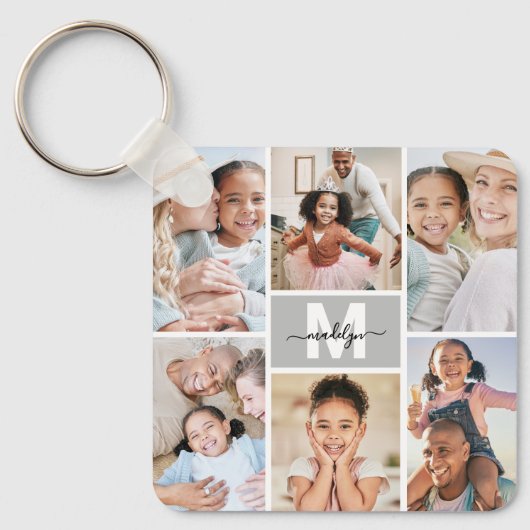 Custom Maak je eigen 6 foto collage Sleutelhanger (Voorkant)