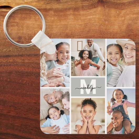 Custom Maak je eigen 6 foto collage Sleutelhanger (Voorkant)
