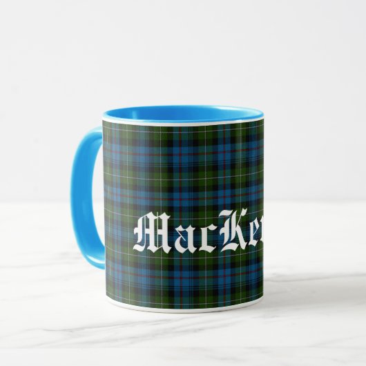 Custom MacKenzie Scottish Clan Tartan Pset Mok (Voorkant links)