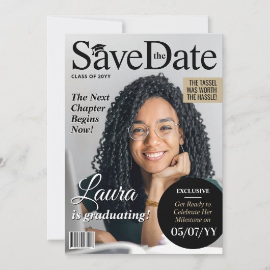 Custom Magazine Afstuderen Save the Date Invite Feestdagenkaart (Voorkant)