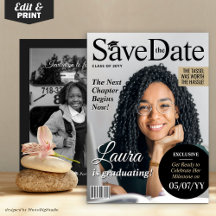 Custom Magazine Afstuderen Save the Date Invite