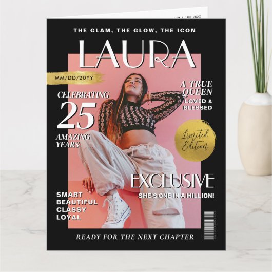 Custom Magazine Greeting Card, Fun Modern Birthday Kaart (Voorkant)