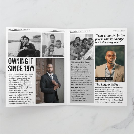 Custom Magazine Greeting Card, Fun Modern Birthday Kaart (Binnen)