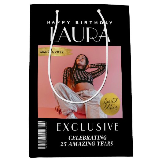 Custom Magazine Hoesje Moderne Verjaardag Gift Bag Medium Cadeauzakje (Voorkant)