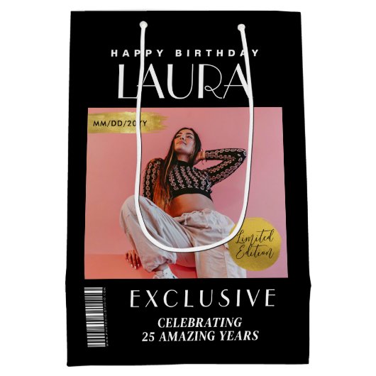 Custom Magazine Hoesje Moderne Verjaardag Gift Bag Medium Cadeauzakje (Achterkant)