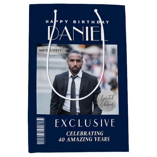 Custom Magazine Hoesje Moderne Verjaardag Gift Bag Medium Cadeauzakje (Voorkant)