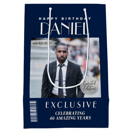 Custom Magazine Hoesje Moderne Verjaardag Gift Bag Medium Cadeauzakje (Achterkant)