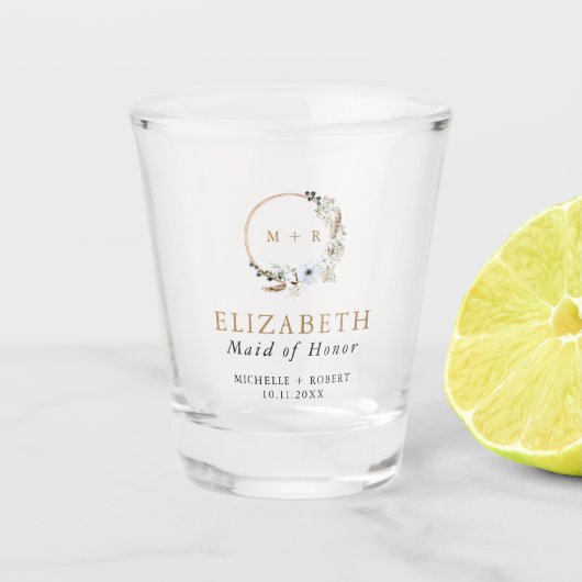 Custom Maid of Honor Gift Boho Krans Trouwen Shot Glas (Voorkant)