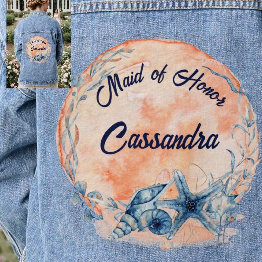 Custom Maid of Honor Waterverf Shell Starfish Denim Jacket