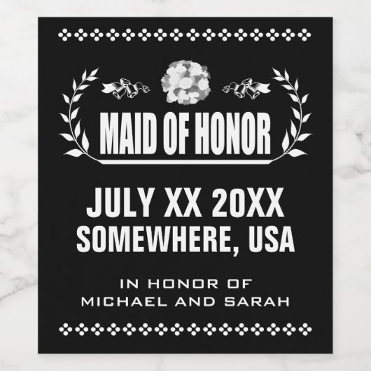 Custom Maid of Honor Wijn Etiket (Enkel label)