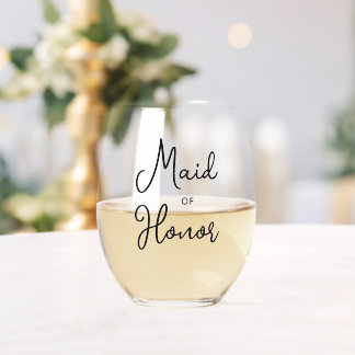 Custom Maid of Honor Zwart Tekstlettertype Wijnglas Zonder Voet