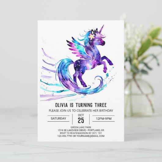 Custom Majestic Eenhoorn Digitale Verjaardag Kaart (Staand voorkant)