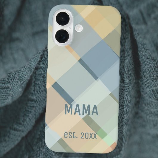 Custom Mama Established Year Pastel Check Plaid Case-Mate iPhone Case