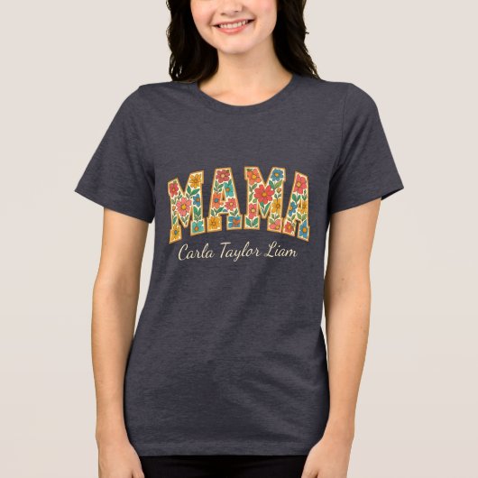 Custom Mama met Kinder namen of het laatste jaar Tri-Blend Shirt (Voorkant)
