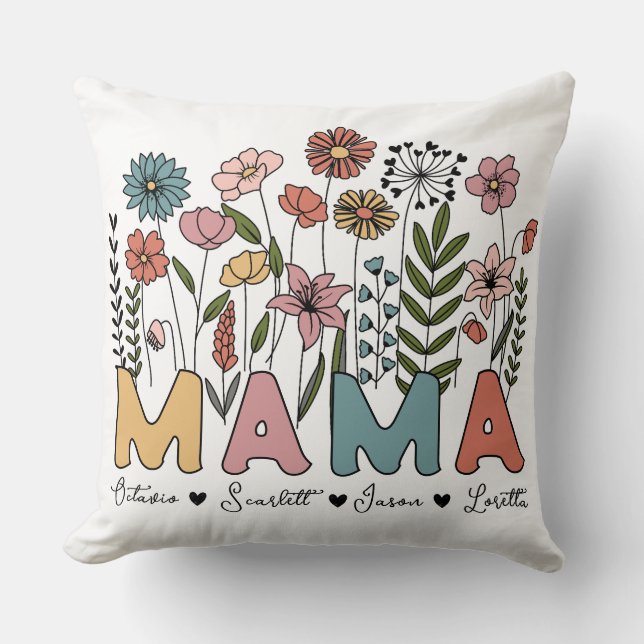 Custom Mama Throw Pillow With Kids' Names Kussen (Voorkant)
