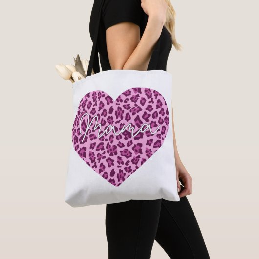 Custom Mama Word Art over roze leopard Pattern Tote Bag (Dichtbij)