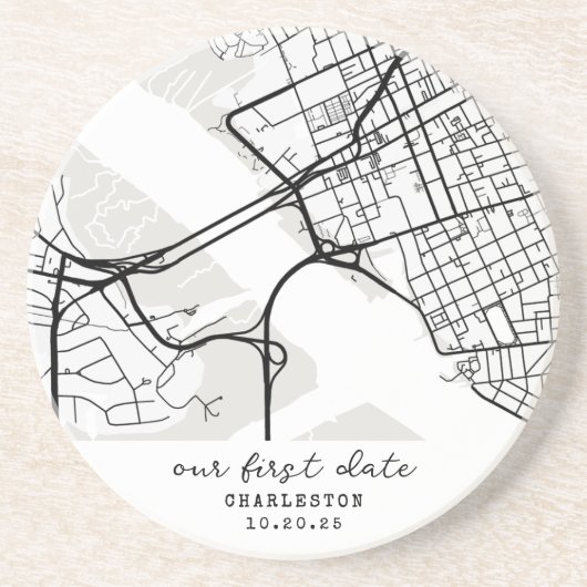 Custom Map "Where We Met" First Date Personalized Zandsteen Onderzetter (Voorkant)