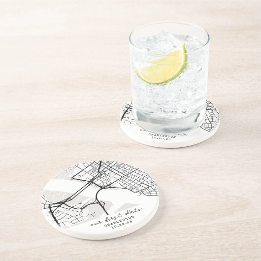 Custom Map "Where We Met" First Date Personalized Zandsteen Onderzetter (Zijkant)