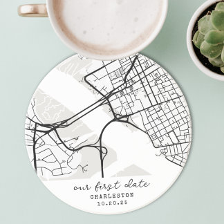 Custom Map "Where We Met" First Date Personalized Zandsteen Onderzetter