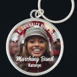 Custom Marching Band Foto High School Spirit Sleutelhanger<br><div class="desc">Deze coole aangepaste middelbare school marching band foto spirit sleutelhanger is voorzien van witte typografie van uw team en spelersnaam. Personaliseer met de bandnaam of mascotte op de spelersfoto.</div>