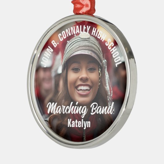Custom Marching Band Foto Middelbare School Kerstm Metalen Ornament (Links)