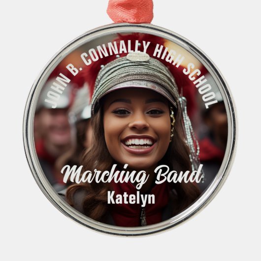 Custom Marching Band Foto Middelbare School Kerstm Metalen Ornament (Voorkant)