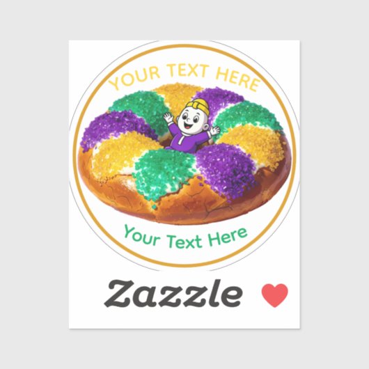 Custom Mardi Gras King Cake & Baby Sticker (Vel)