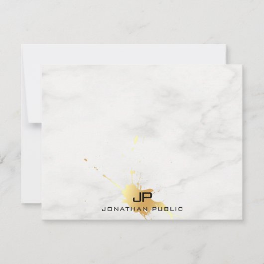 Custom Marmer Elegant Goud Splash Monogram Notitiekaartje (Voorkant)