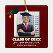 Custom Maroon Afstuderen Senior Foto 2025 Keramisch Ornament (Voorkant)