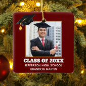 Custom Maroon Afstuderen Senior Foto 2025 Keramisch Ornament