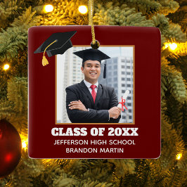 Custom Maroon Afstuderen Senior Foto 2025 Keramisch Ornament
