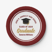 Custom Maroon Gold Afstuderen 2025 Afstudeerfeest Papieren Bordje (Voorkant)