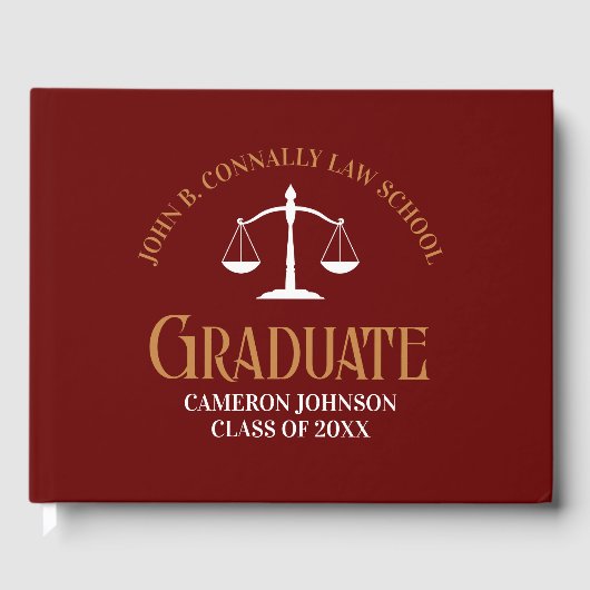 Custom Maroon Gold Law School Afstudeerfeest Gastenboek (Voorkant)