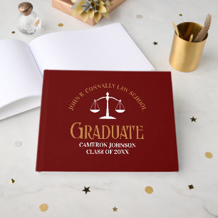 Custom Maroon Gold Law School Afstudeerfeest Gastenboek