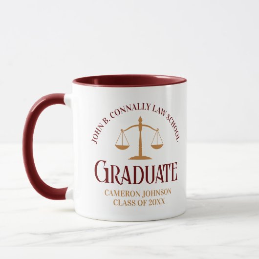 Custom Maroon Gold Law School Afstuderen Gift Mok (Links)
