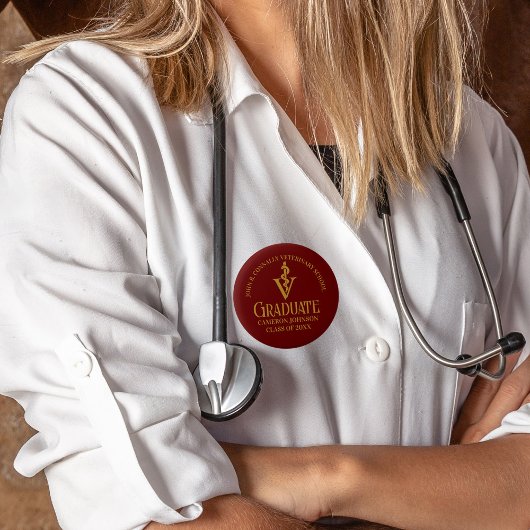 Custom Maroon Gold Veterinary School Afstuderen Ronde Button 5,7 Cm