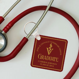 Custom Maroon Gold Veterinary School Afstuderen Sleutelhanger