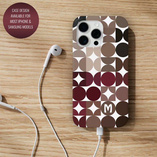 Custom Maroon Rood Beige Tan Bruin Retro Patroon Case-Mate iPhone Case