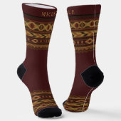 Custom Maroon rood goud geel aztec patroon Sokken (Gebogen)