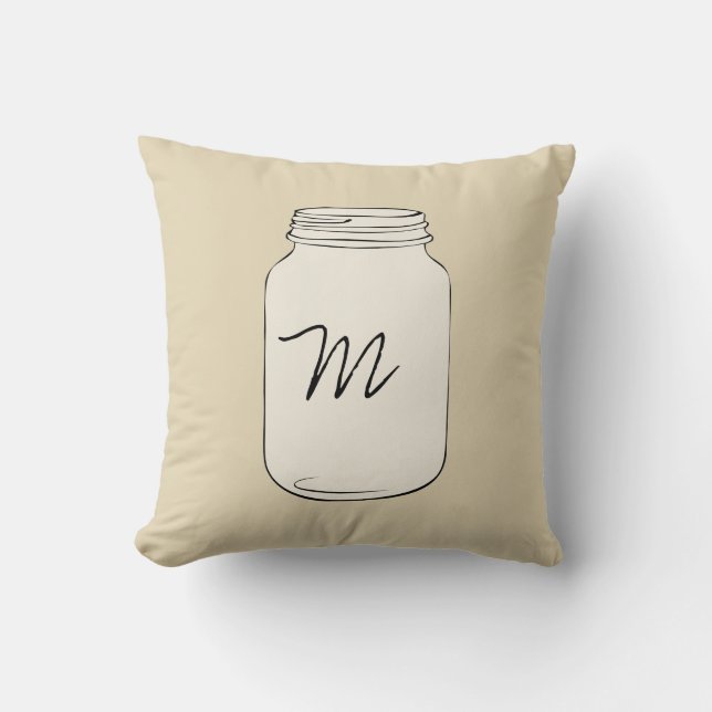 Custom Mason Jar Monogram Pillow - Tan Kussen (Voorkant)