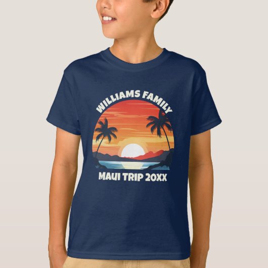 Custom Maui Trip Cool Sunrise Palm Tree Kinder T-shirt (Voorkant)
