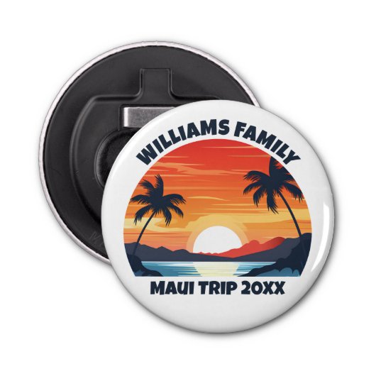 Custom Maui Trip Cool Sunrise Palmbomen Button Flesopener (Voorkant)