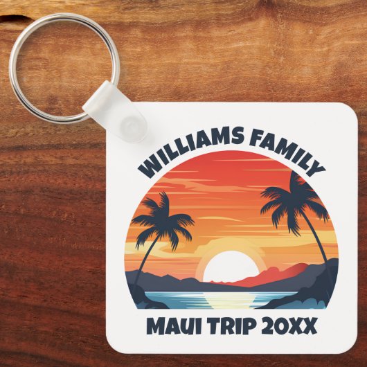 Custom Maui Trip Cool Sunrise Palmbomen Sleutelhanger (Voorkant)
