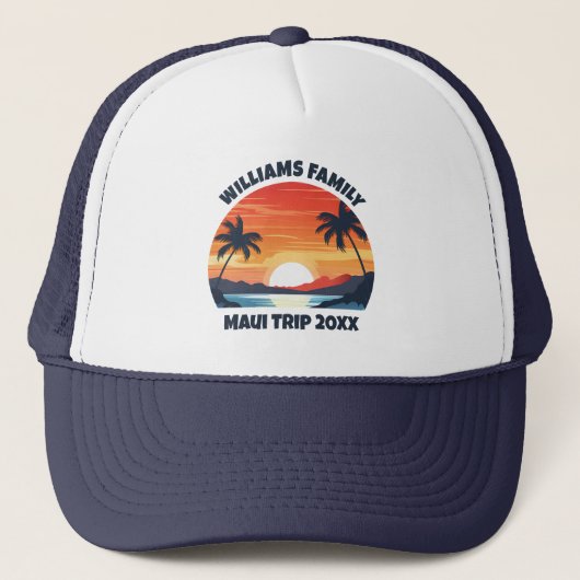Custom Maui Trip Cool Sunrise Palmbomen Trucker Pet (Voorkant)
