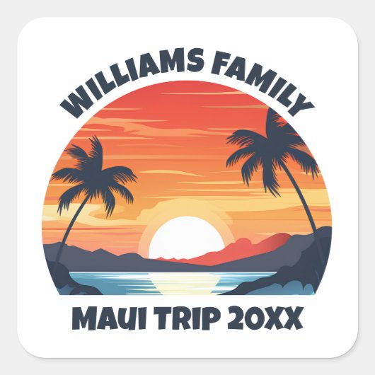 Custom Maui Trip Cool Sunrise Palmbomen Vierkante Sticker (Voorkant)